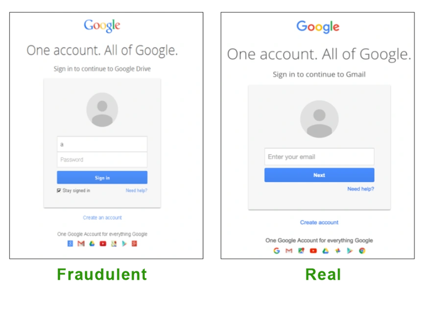 They can look near identical. This is because attackers can make an exact copy of the webpage and host it on their own, waiting to harvest your credentials.